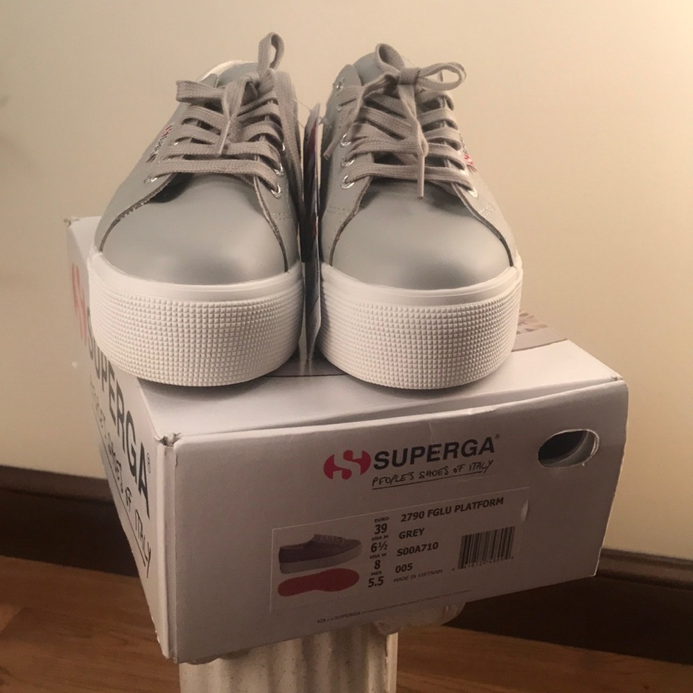 Grey Superga Platform Shoes